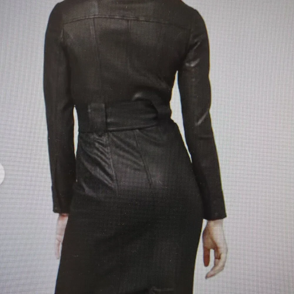 White House Black Market WHBM coated denim shirtdress NWT size 6 black - Picture 2 of 11